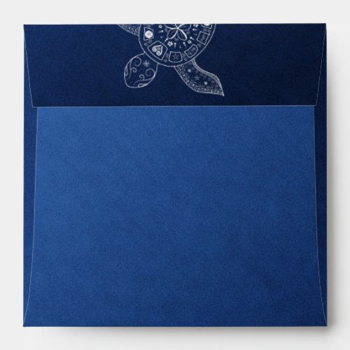 Hawaiian Sea Turtle White on Blue Beach Wedding Envelope