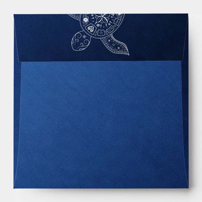 Hawaiian Sea Turtle White on Blue Beach Wedding Envelope (Back (Top Flap))