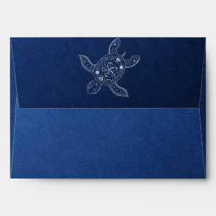 Hawaiian Sea Turtle White on Blue Beach Wedding Envelope