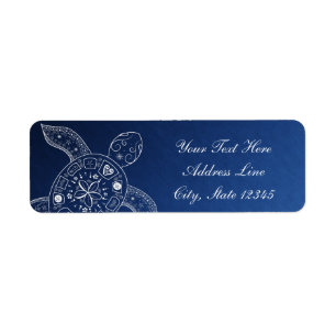 Hawaiian Sea Turtle White on Blue Beach Wedding Label