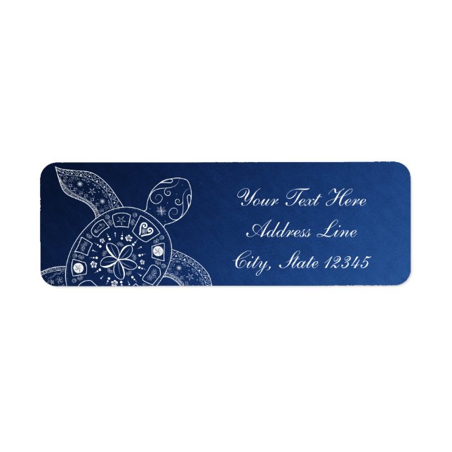 Hawaiian Sea Turtle White on Blue Beach Wedding Label (Front)