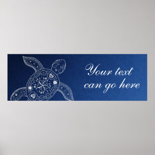 Hawaiian Sea Turtle White on Blue Beach Wedding Poster