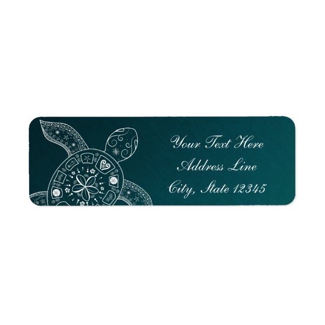 Hawaiian Sea Turtle White on Teal Beach Wedding Label (Front)