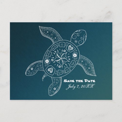 Hawaiian Sea Turtle White Teal Beach Save The Date Announcement Postcard