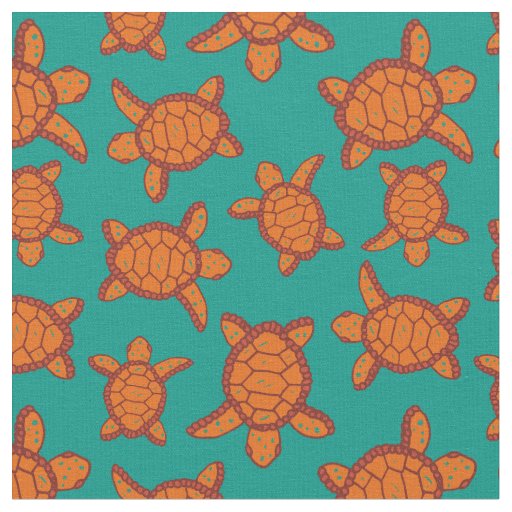 Hawaiian Sea Turtles Orange and Blue Patterned Fabric
