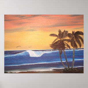 Hawaiian Seascape at Sunset Painting Poster