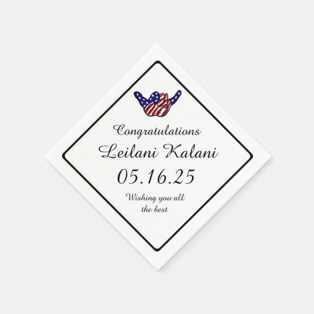 Hawaiian shaka hang loose graduation paper napkins (Corner)
