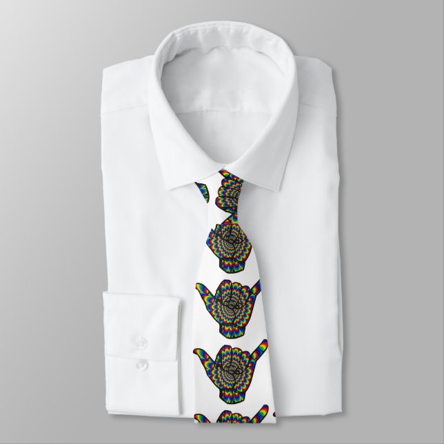 Hawaiian Shaka Psychedelic Thunder_Cove Neck Tie (Tied)