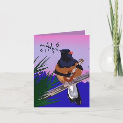 Hawaiian Shama Bird playing ukulele Card