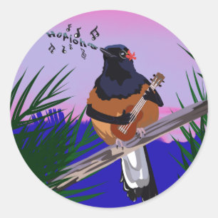 Hawaiian Shama Bird playing ukulele Classic Round Sticker