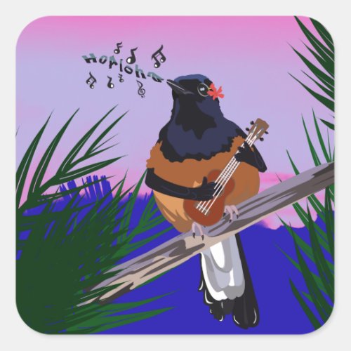 Hawaiian Shama Bird playing ukulele  Square Sticker