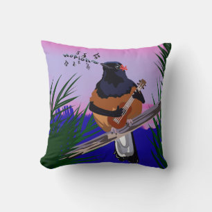 Hawaiian Shama Bird playing ukulele Throw Pillow
