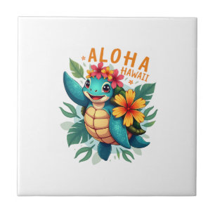 Hawaiian-Shirt Aloha Hawaii Sea Turtle Girl Women Ceramic Tile