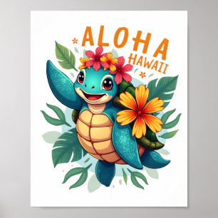 Hawaiian-Shirt Aloha Hawaii Sea Turtle Girl Women  Poster