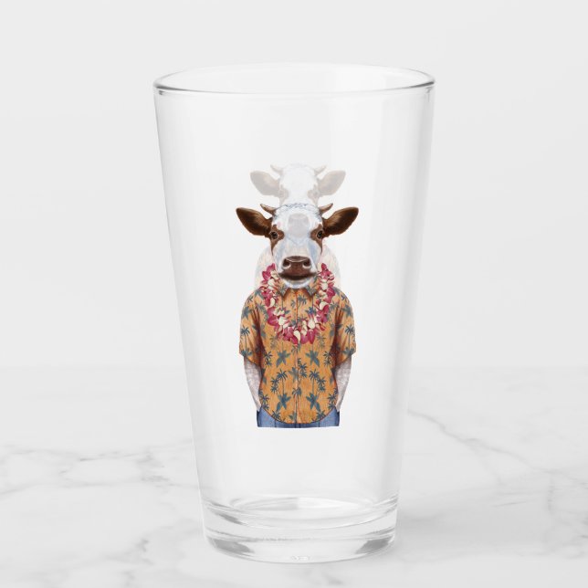 Hawaiian Shirt Cow Glass (Front)