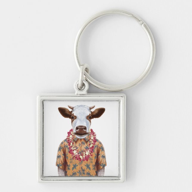 Hawaiian Shirt Cow Keychain (Front)