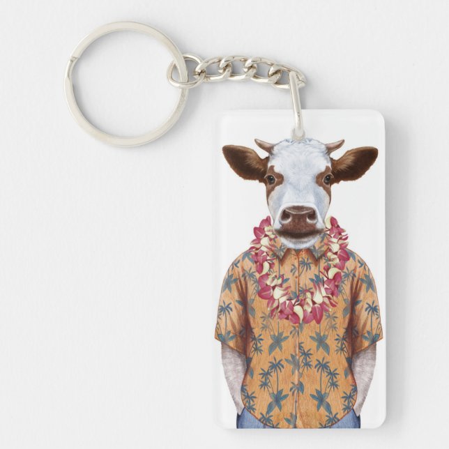 Hawaiian Shirt Cow Keychain (Front)