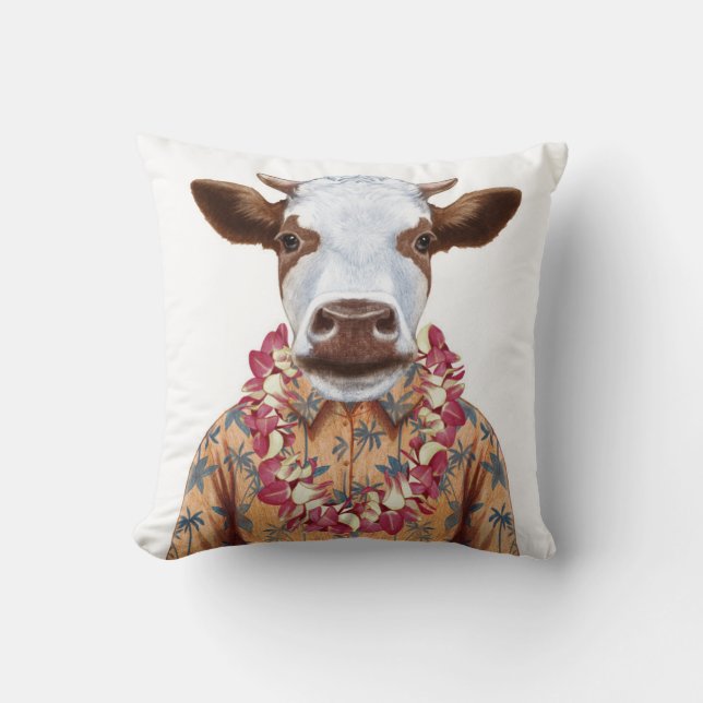 Hawaiian Shirt Cow Throw Pillow (Front)