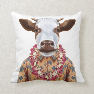 Hawaiian Shirt Cow Throw Pillow
