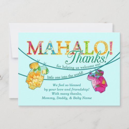 Hawaiian Shirt Onsie Luau Mahalo Thank You Card