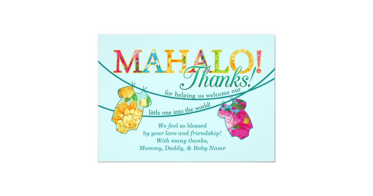 Hawaiian Shirt Onsie Luau Mahalo Thank You Card Zazzle Com