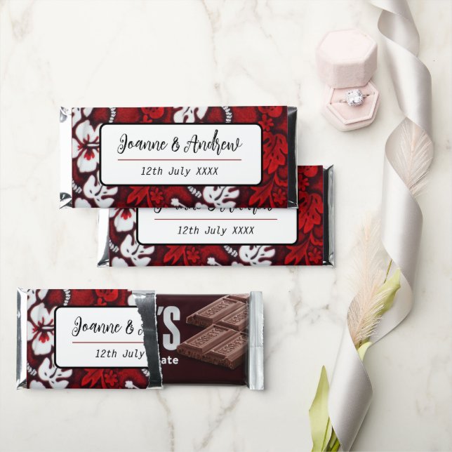 Hawaiian Shirt Patterned Beach Wedding Hershey Bar Favors (Front)