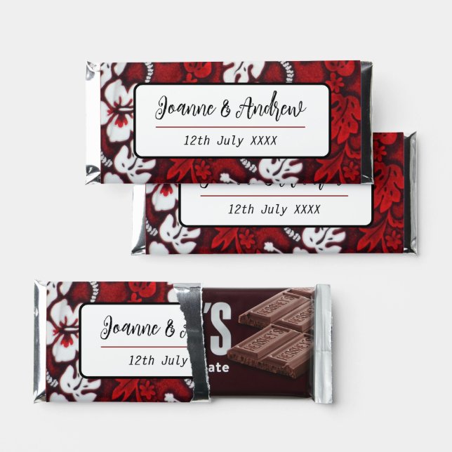 Hawaiian Shirt Patterned Beach Wedding Hershey Bar Favors (Front)