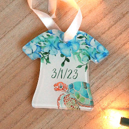 Hawaiian Shirt Tropical Sea Turtle Wedding Ornament