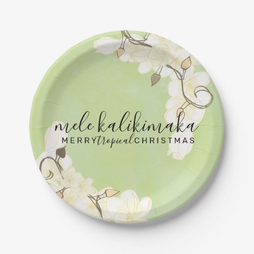 Hawaiian Soft Sun White Flowers Christmas Green Paper Plates