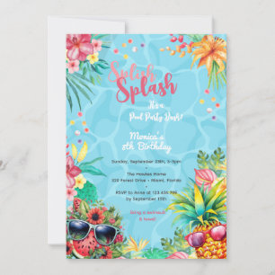 Hawaiian splish splash summer pool birthday bash invitation