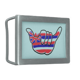 Hawaiian state flag shaka symbol belt buckle