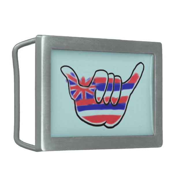 Hawaiian state flag shaka symbol belt buckle (Front Left)