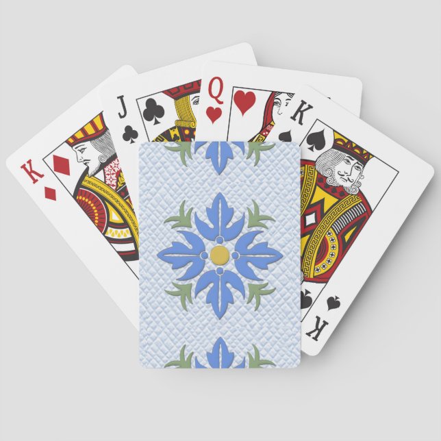 Hawaiian Style Flower Quilt Blue Poker Cards (Back)