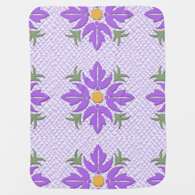 Hawaiian Style Flower Quilt Purple Swaddle Blanket (Front)