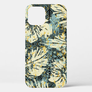 Hawaiian style hibiscus fabric with tribal backgro iPhone 12 case