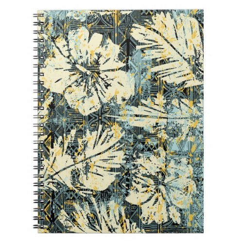 Hawaiian style hibiscus fabric with tribal backgro notebook
