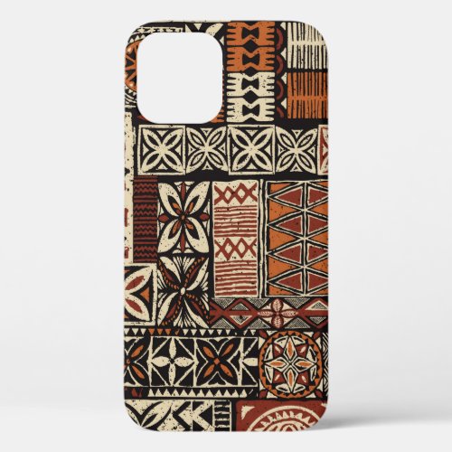 Hawaiian style tapa tribal fabric abstract patchwo iPhone 12 case