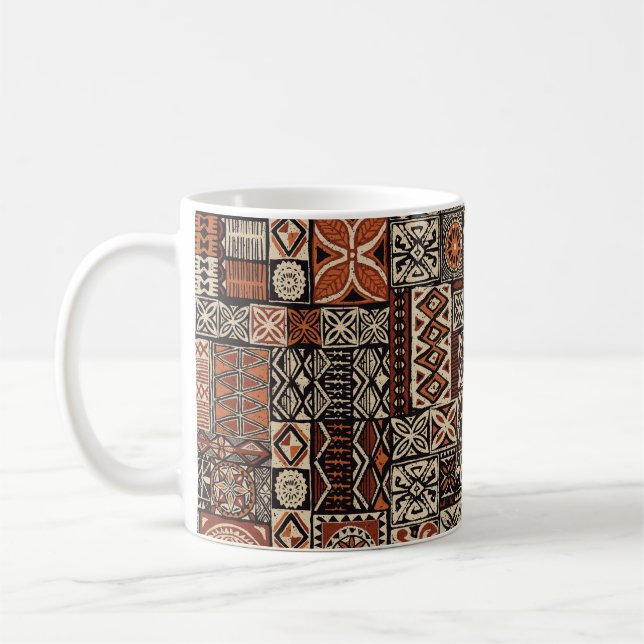 Hawaiian style tapa tribal fabric abstract patchwo coffee mug (Left)