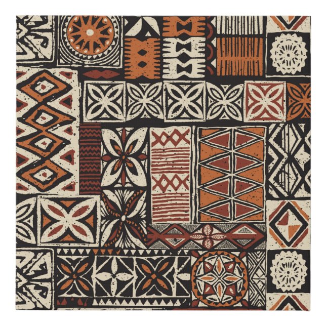 Hawaiian style tapa tribal fabric abstract patchwo faux canvas print (Front)