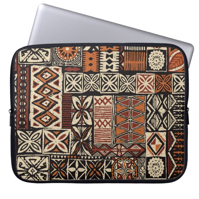 Hawaiian style tapa tribal fabric abstract patchwo laptop sleeve (Front)