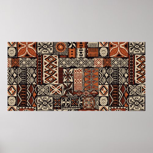 Hawaiian style tapa tribal fabric abstract patchwo poster