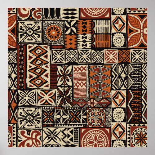 Hawaiian style tapa tribal fabric abstract patchwo poster