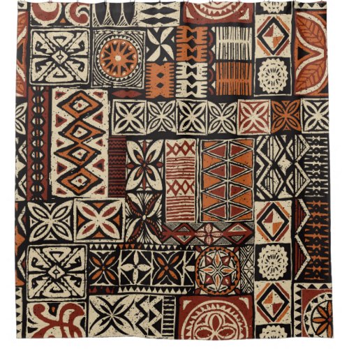 Hawaiian style tapa tribal fabric abstract patchwo shower curtain