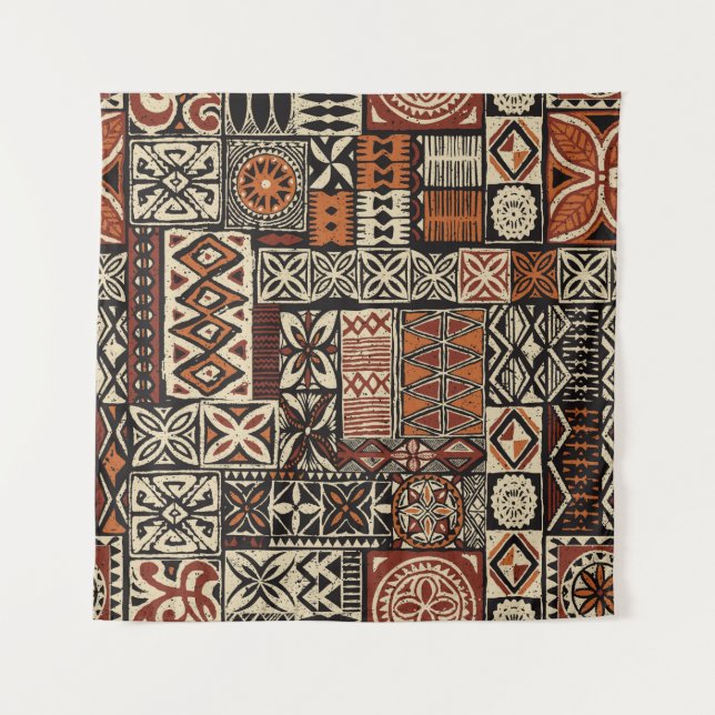 Hawaiian style tapa tribal fabric abstract patchwo tapestry (Front)