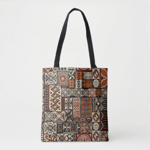 Hawaiian style tapa tribal fabric abstract patchwo tote bag