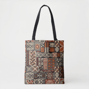 Hawaiian style tapa tribal fabric abstract patchwo tote bag