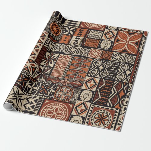 Hawaiian style tapa tribal fabric abstract patchwo wrapping paper