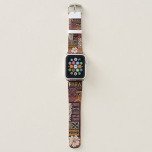 Hawaiian style tribal motif fabric patchwork abstr apple watch band