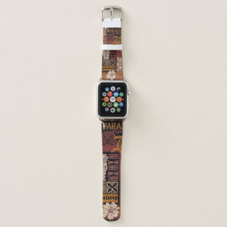 Hawaiian style tribal motif fabric patchwork abstr apple watch band