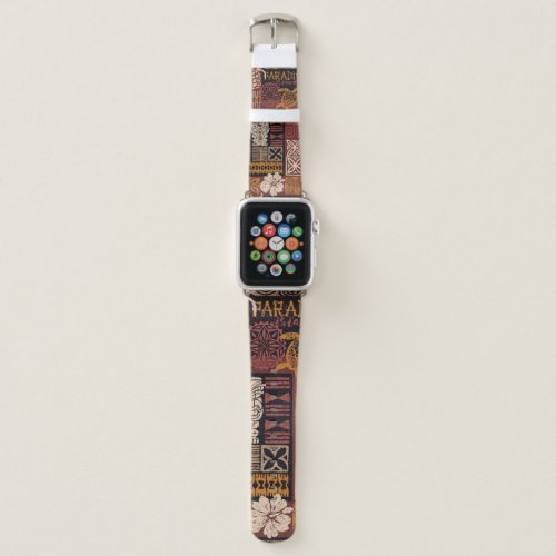 Hawaiian style tribal motif fabric patchwork abstr apple watch band